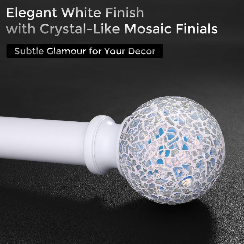 hei! dear White Curtain Rods for Windows 48 to 84 Inch,1 Inch Adjustable Heavy Duty Decorative Mosaic Colourful Ball Curtain Rod, Telescoping Window Rod for Bedroom, White Drapery Rods 36-88" - Image 5