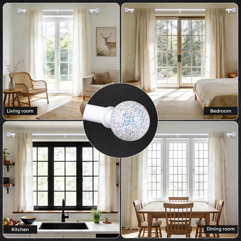 hei! dear White Curtain Rods for Windows 48 to 84 Inch,1 Inch Adjustable Heavy Duty Decorative Mosaic Colourful Ball Curtain Rod, Telescoping Window Rod for Bedroom, White Drapery Rods 36-88" - Image 4