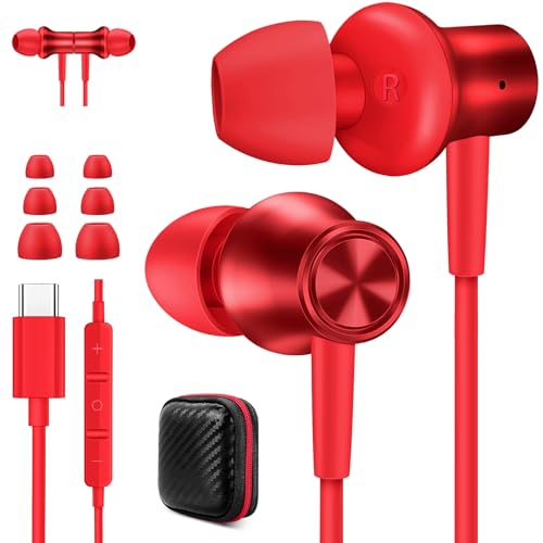Jiunai USB C Wired Earbuds for iPhone 17 Pro Max 16e Headphone with USB C Plug in Ear Magnetic Stereo Corded Type C Ear Budsfor iPhone 16 15 for Samsung S26 S25 S24 for iPad Red Teen Women Men - Image 1