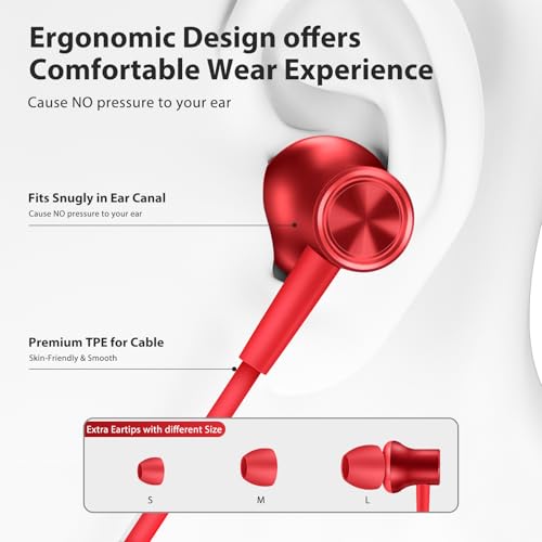 Jiunai USB C Wired Earbuds for iPhone 17 Pro Max 16e Headphone with USB C Plug in Ear Magnetic Stereo Corded Type C Ear Budsfor iPhone 16 15 for Samsung S26 S25 S24 for iPad Red Teen Women Men - Image 5