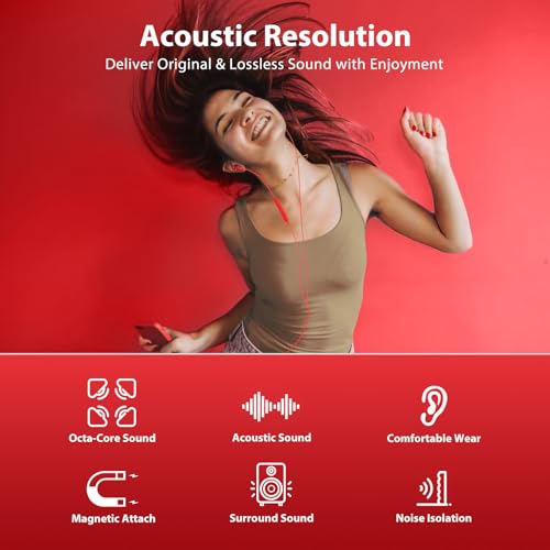 Jiunai USB C Wired Earbuds for iPhone 17 Pro Max 16e Headphone with USB C Plug in Ear Magnetic Stereo Corded Type C Ear Budsfor iPhone 16 15 for Samsung S26 S25 S24 for iPad Red Teen Women Men - Image 2