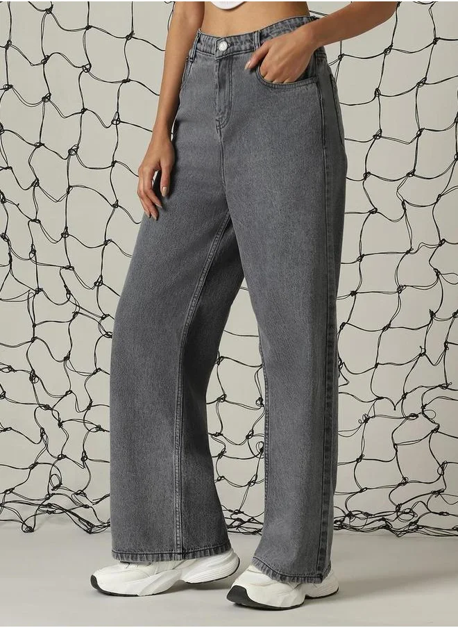 هوبرهولمي Hubberholme High Rise Dark Wash Baggy Jeans