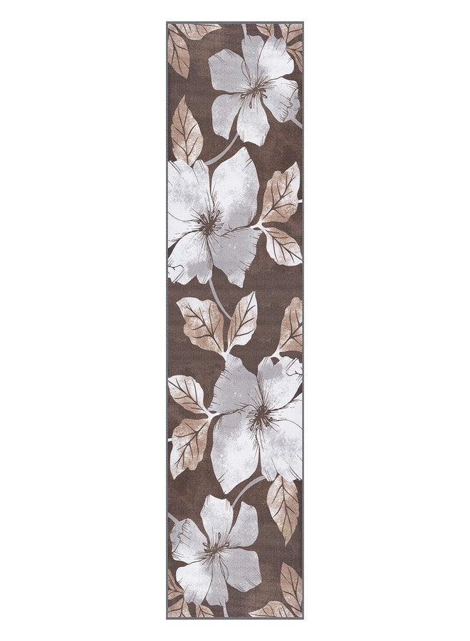 CAMILSON Solana Modern Floral 2' x 7' Area Rugs Non-Skid (Non-Slip) Rubber Backing Gray - Brown Flowers Indoor Rug (2x7, Grey Brown) - Image 2