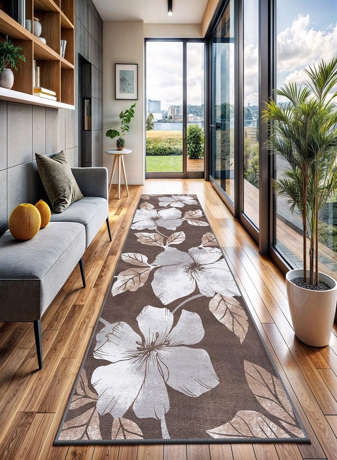CAMILSON Solana Modern Floral 2' x 7' Area Rugs Non-Skid (Non-Slip) Rubber Backing Gray - Brown Flowers Indoor Rug (2x7, Grey Brown) - Image 5