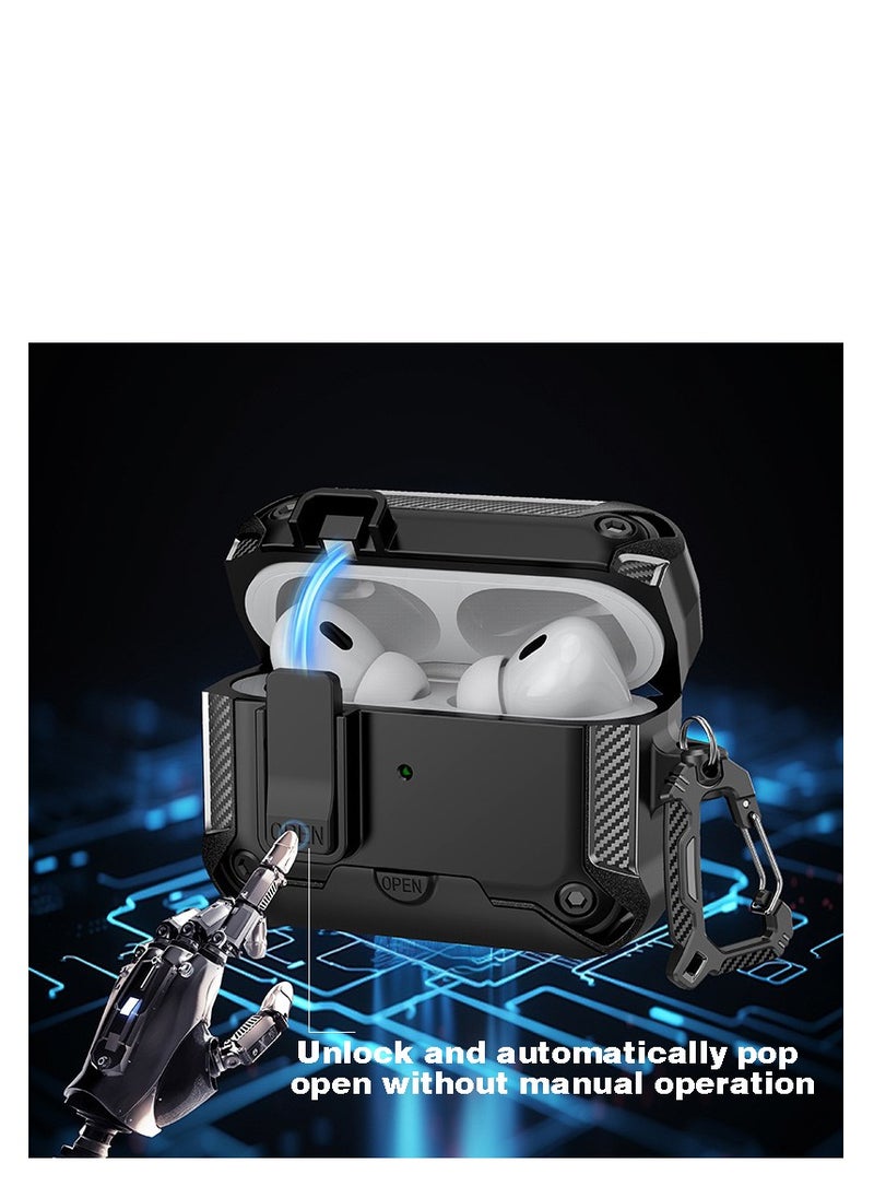 Generic - Airpods Pro 2 /Airpods Pro Case 2022, Auto Snap Switch Security Lock Protective Case for Airpods Pro 2 /Airpods Pro with 3-in-1 Cleaning Tool, Drop-Proof Hard Case, Rugged Anti-Shock Sleeve with Key Fob, Also Comes with Phone Holder with Apple Airpods Pro 2 /Airpods Pro Compatible (Black/Gray) - Image 1