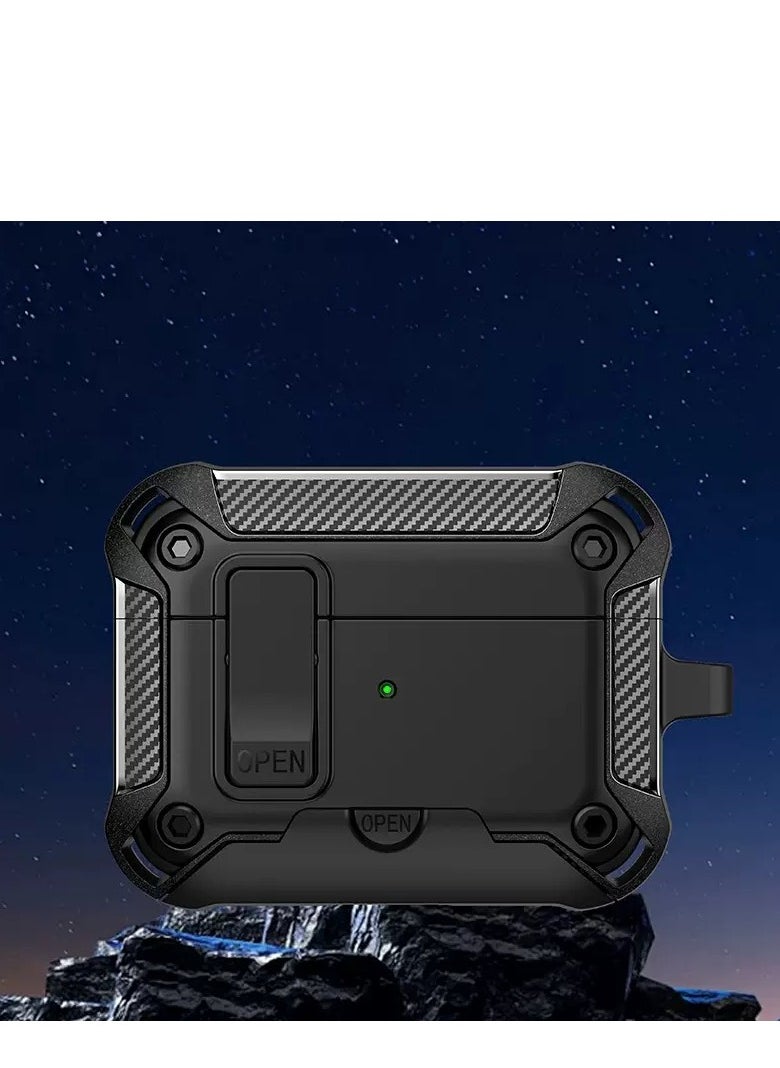 Generic - Airpods Pro 2 /Airpods Pro Case 2022, Auto Snap Switch Security Lock Protective Case for Airpods Pro 2 /Airpods Pro with 3-in-1 Cleaning Tool, Drop-Proof Hard Case, Rugged Anti-Shock Sleeve with Key Fob, Also Comes with Phone Holder with Apple Airpods Pro 2 /Airpods Pro Compatible (Black/Gray) - Image 1