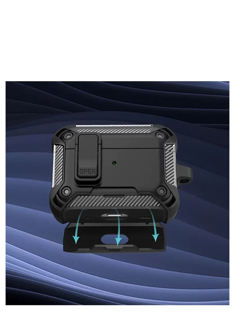 Generic - Airpods Pro 2 /Airpods Pro Case 2022, Auto Snap Switch Security Lock Protective Case for Airpods Pro 2 /Airpods Pro with 3-in-1 Cleaning Tool, Drop-Proof Hard Case, Rugged Anti-Shock Sleeve with Key Fob, Also Comes with Phone Holder with Apple Airpods Pro 2 /Airpods Pro Compatible (Black/Gray) - Image 1