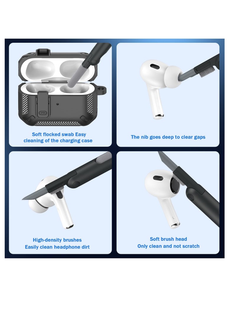 Generic - Airpods Pro 2 /Airpods Pro Case 2022, Auto Snap Switch Security Lock Protective Case for Airpods Pro 2 /Airpods Pro with 3-in-1 Cleaning Tool, Drop-Proof Hard Case, Rugged Anti-Shock Sleeve with Key Fob, Also Comes with Phone Holder with Apple Airpods Pro 2 /Airpods Pro Compatible (Black/Gray) - Image 1