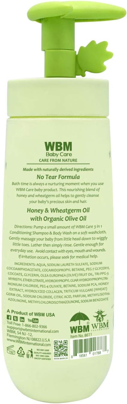 WBM Care 3in1 Baby Shampoo enriched with honey wheatgerm and organic olive oil nourishes baby hair with a gentle tearfree formula for healthy care - Image 2