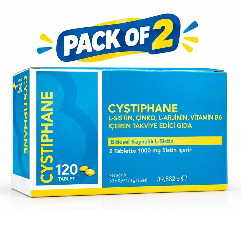 Biorga Cystiphane Hair & Nail Supplement, 120 Tablets with L-Cystine, Zinc & B6 – (Pack of 2) - Image 1