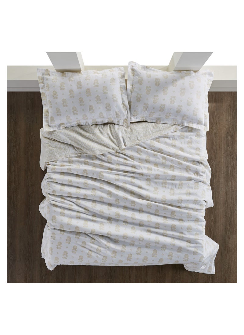 Donetella 3-Piece Cotton Duvet Cover Set, 300 Thread Count Pure Cotton Fabric, King Size, 260x240 cm(Without Filler), Cream  - Image 1