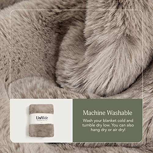 UnHide Marshmallow - Faux Fur Blanket - Heavy Weight, Extra Soft Blanket - Made from Recycled Materials - Machine Washable - Medium (60" x 80") - Taupe Ducky - Image 3