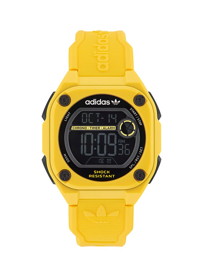 Digital, Yellow Resin Case Black Dial Yellow Resin Strap