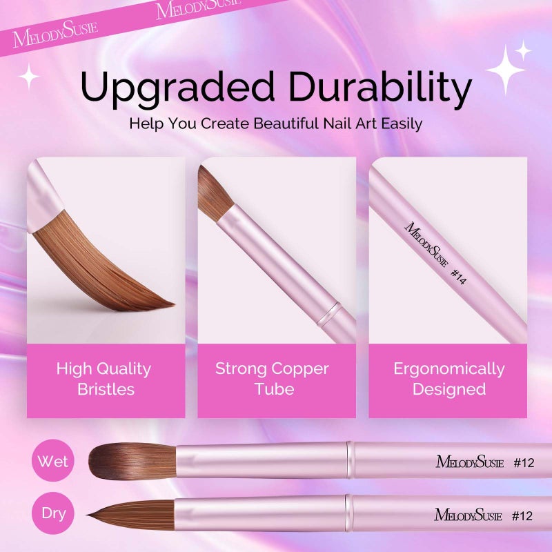 MelodySusie 4Pcs Acrylic Nail Brush Set, Size 8/12/14/16 Professional Nail Brushes for Acrylic Application Acrylic Powder Nail Extension and 3D Nail Carving for DIY Home Salon - Image 5