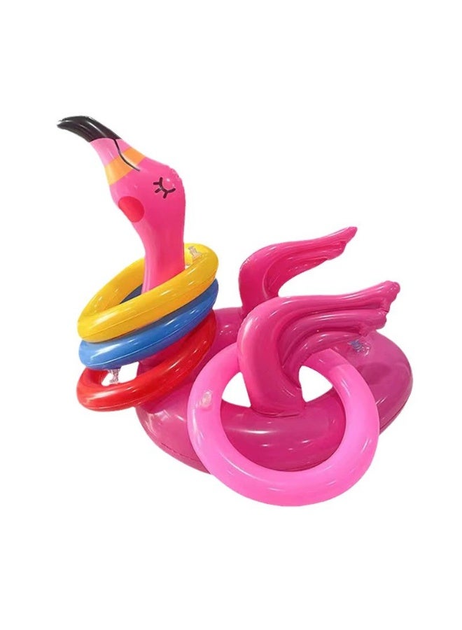 Goolsky 5 Pcs Inflatable Flamingo Pool Toys Ring Toss Pool Game, Flamingos Party Decor Hawaiian Beach Toys Carnival Outdoor Party Games Supplies for Kids Adults Family - Image 1