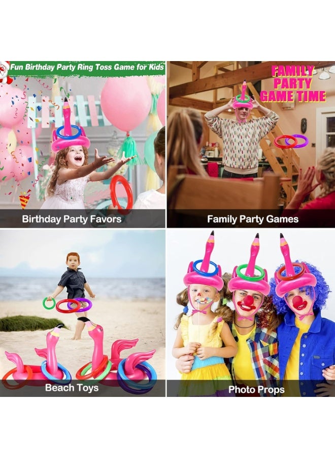 Goolsky 5 Pcs Inflatable Flamingo Pool Toys Ring Toss Pool Game, Flamingos Party Decor Hawaiian Beach Toys Carnival Outdoor Party Games Supplies for Kids Adults Family - Image 4