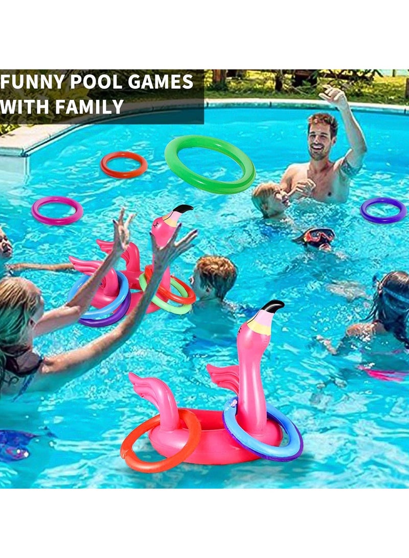 Goolsky 5 Pcs Inflatable Flamingo Pool Toys Ring Toss Pool Game, Flamingos Party Decor Hawaiian Beach Toys Carnival Outdoor Party Games Supplies for Kids Adults Family - Image 3