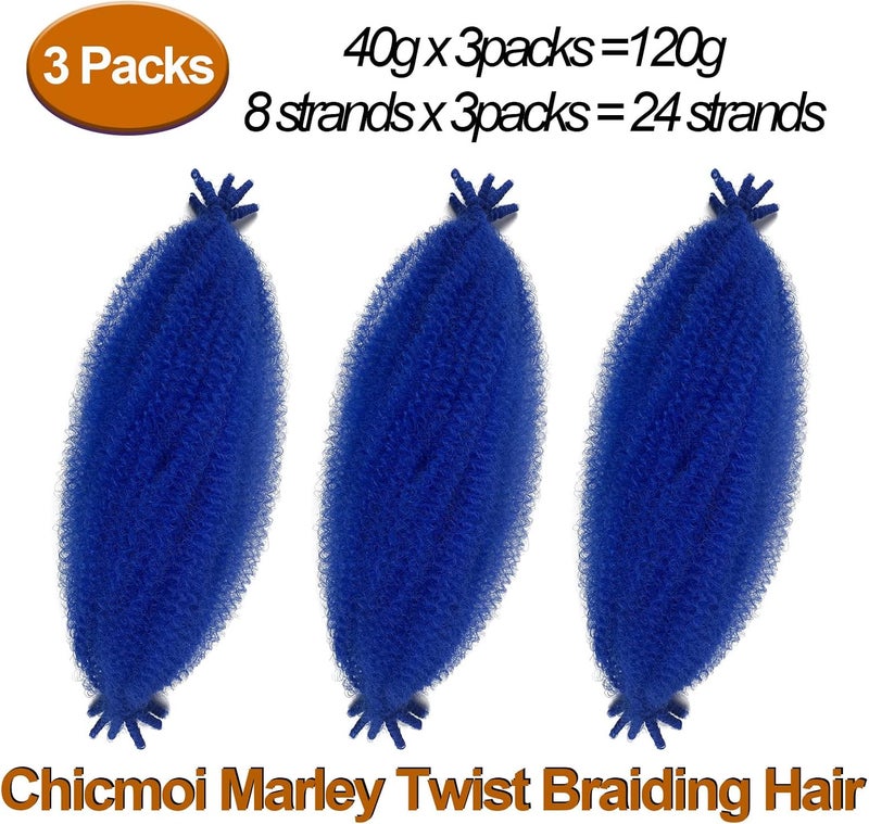 Chicmoi Blue Springy Afro Twist Marley Hair 16 Inch - Cuban Twist Braiding Extension for Soft Locs, Faux Loc, Wrapping (16 3P Blue) - Image 3