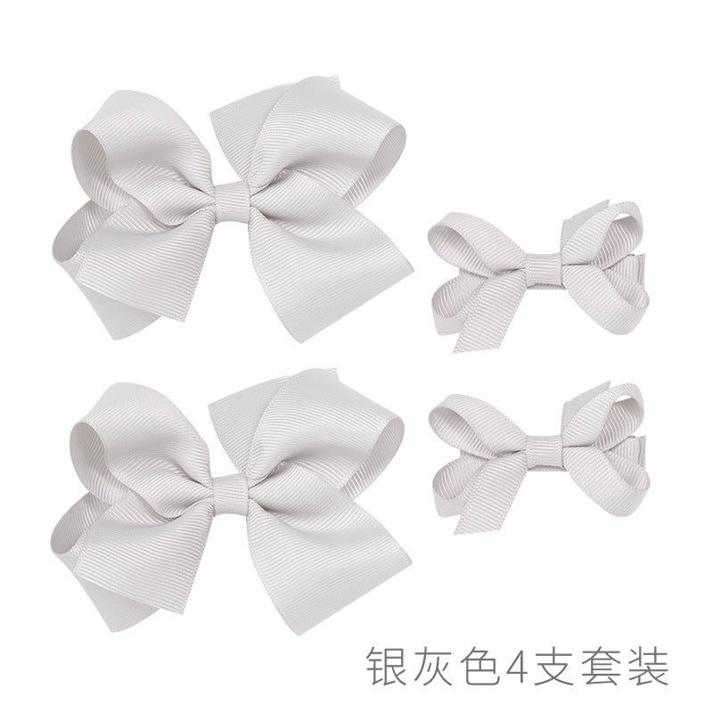 Generic Handmade Cloth Ribbon Hair Clip Set for Kids MS1133 silver gray 4 set (full package)