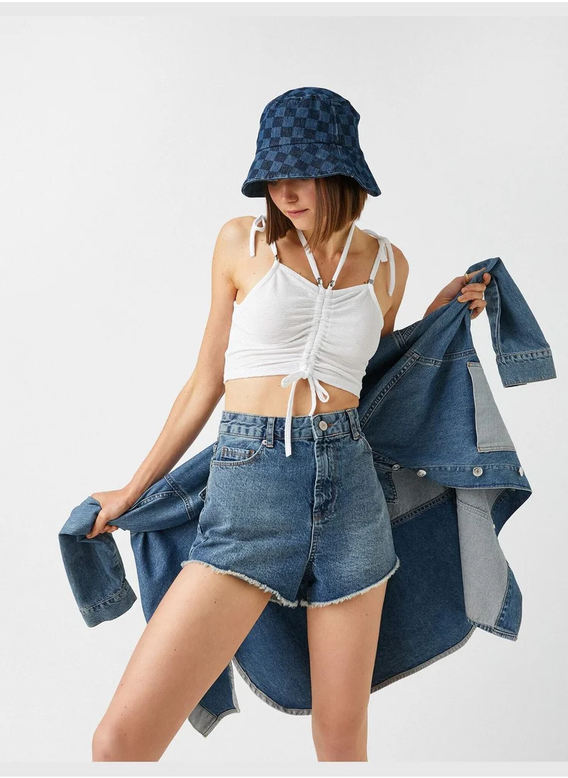 KOTON Crop Tank Top Shirred Bead Detail