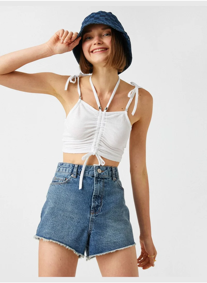 KOTON Crop Tank Top Shirred Bead Detail