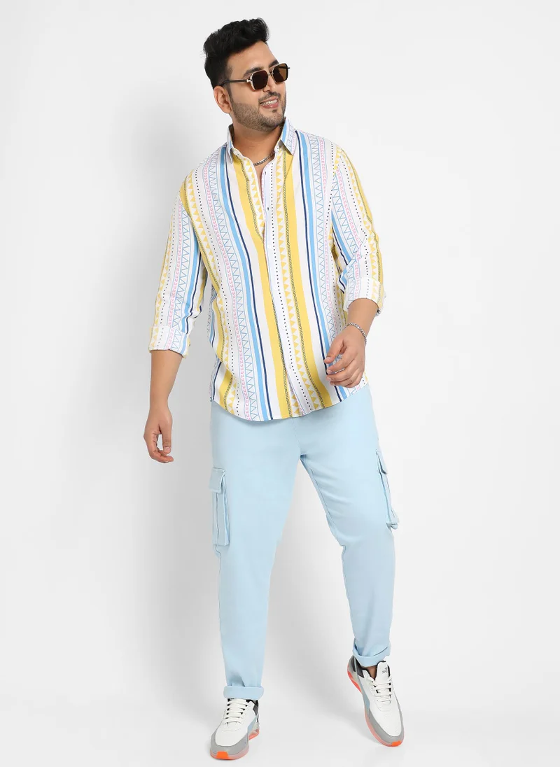 Instafab Plus Men's Multicolour Geometric Striped Shirt