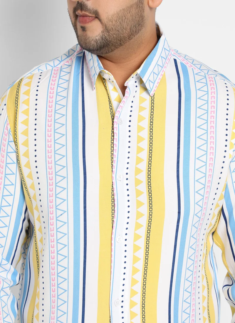 Instafab Plus Men's Multicolour Geometric Striped Shirt