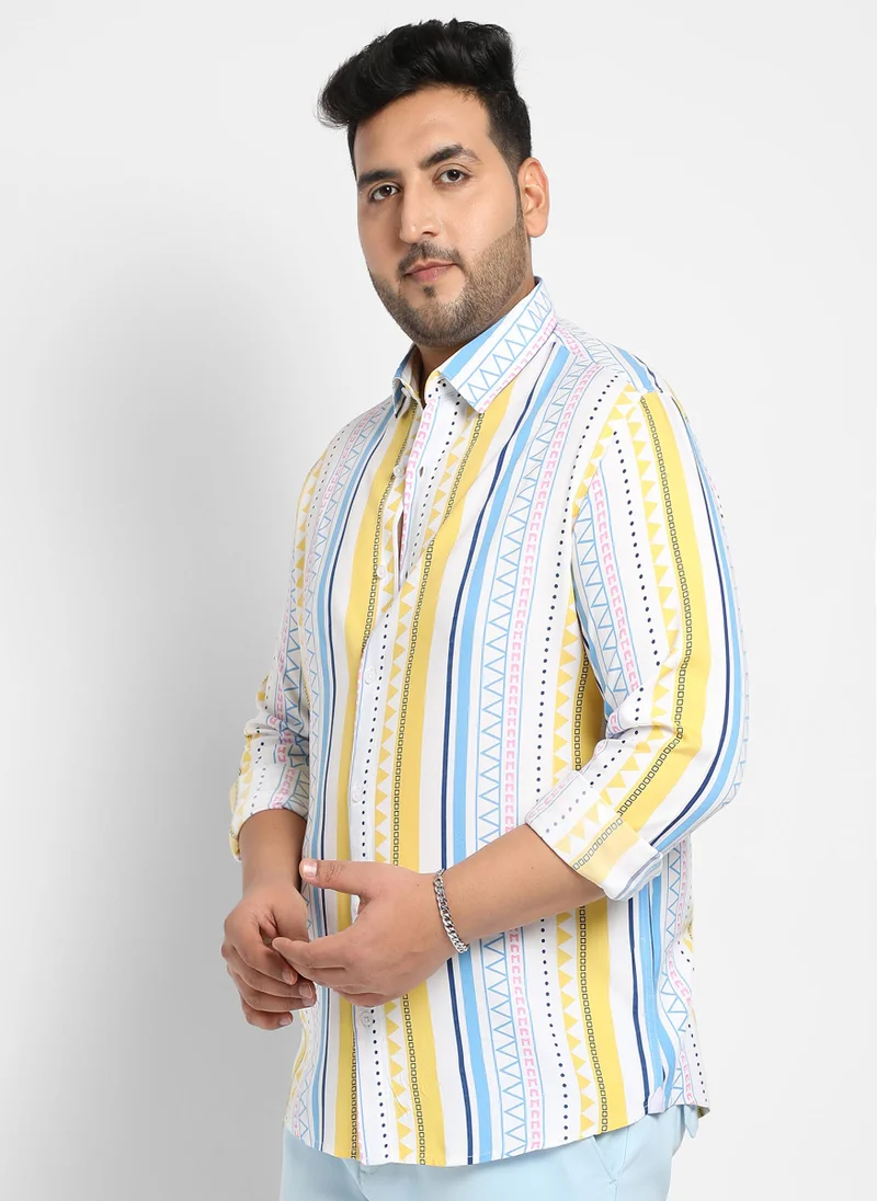 Instafab Plus Men's Multicolour Geometric Striped Shirt