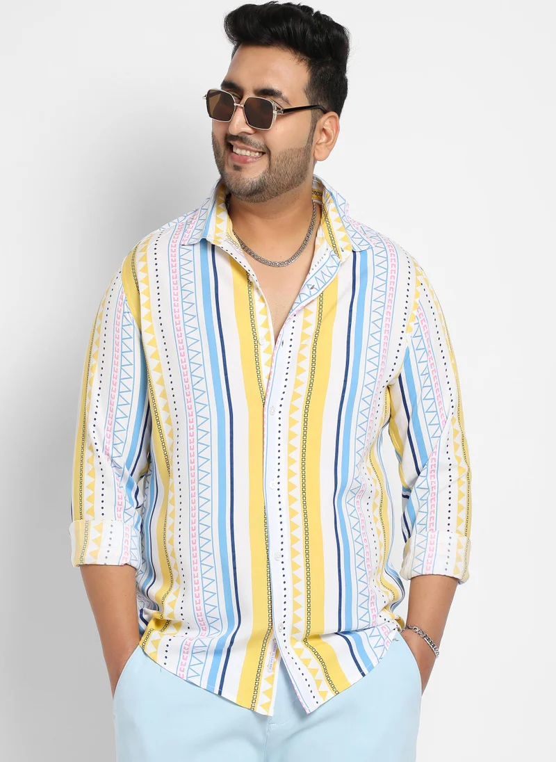 Instafab Plus Men's Multicolour Geometric Striped Shirt