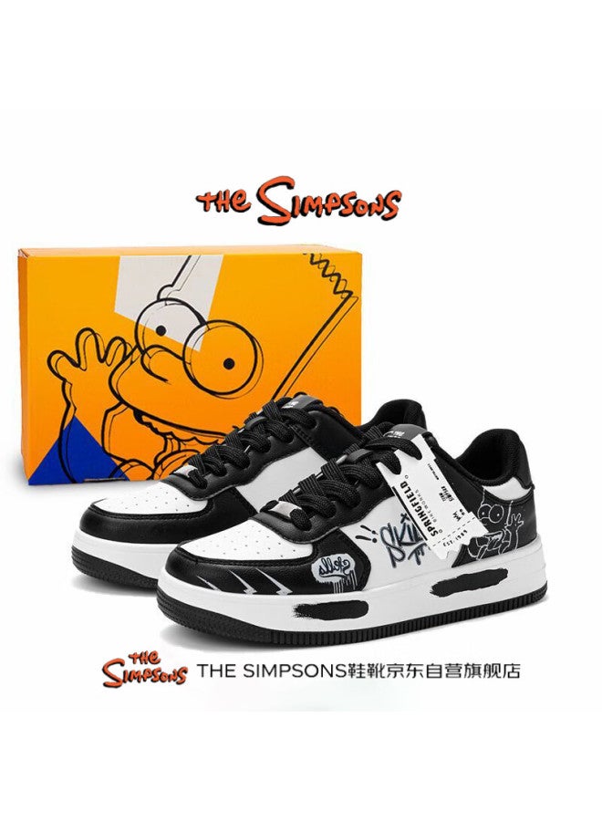 The Simpsons Men's Shoes High-value Student Couple Graffiti Skate Shoes Versatile Thick-soled Casual Trendy Women's Black And White 43