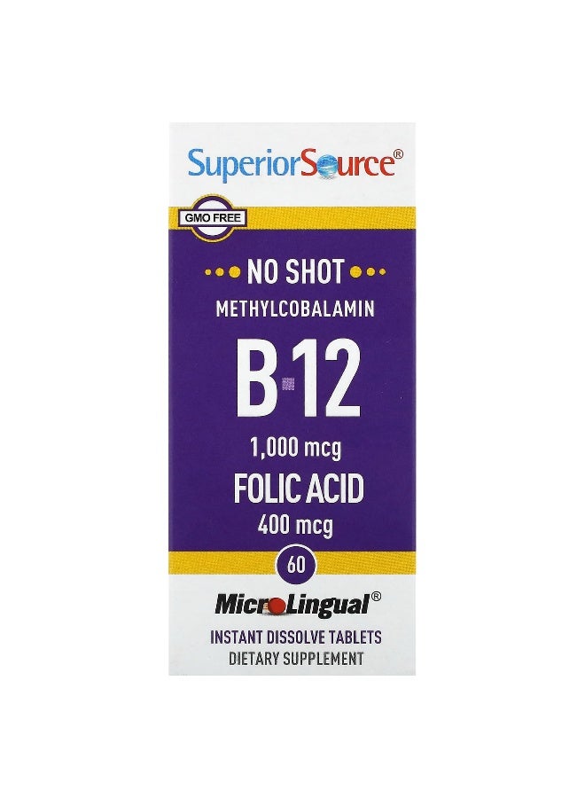 Superior Source, Methylcobalamin B-12, Folic Acid, 60 Instant Dissolve Tablets (Packaging may vary) - Image 1