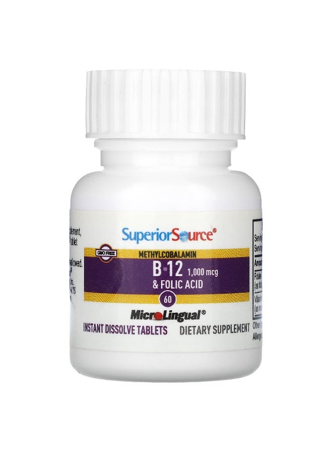 Superior Source, Methylcobalamin B-12, Folic Acid, 60 Instant Dissolve Tablets (Packaging may vary) - Image 3