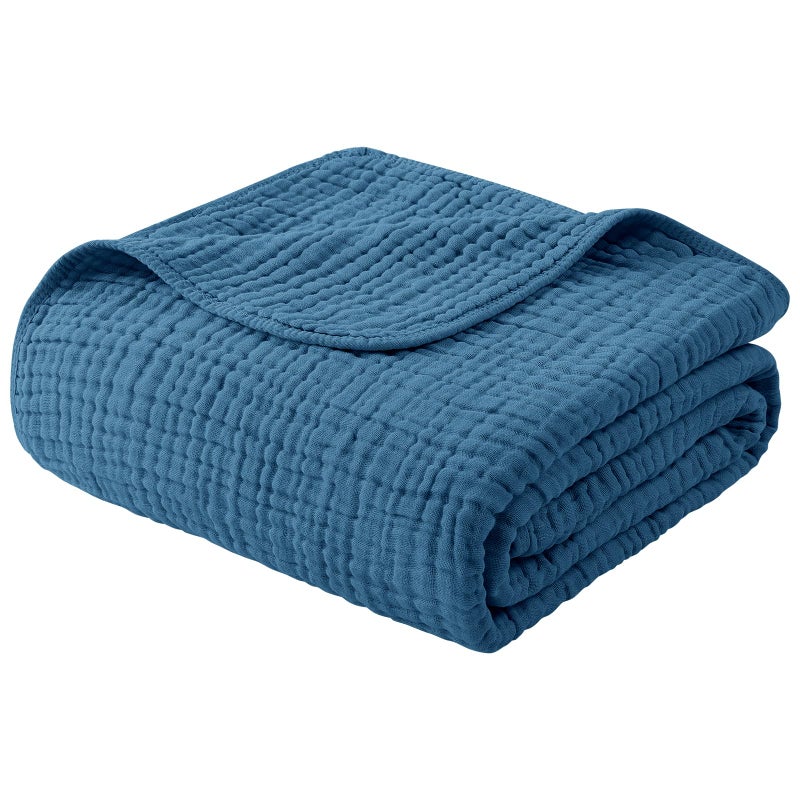 YOOFOSS Yoofoss Muslin Blanket 100 Organic Cotton Large Twin Size 60 x 80 for Bed Couch Summer Gauze Blanket for Adults Lightweight and Breathable Dark Blue