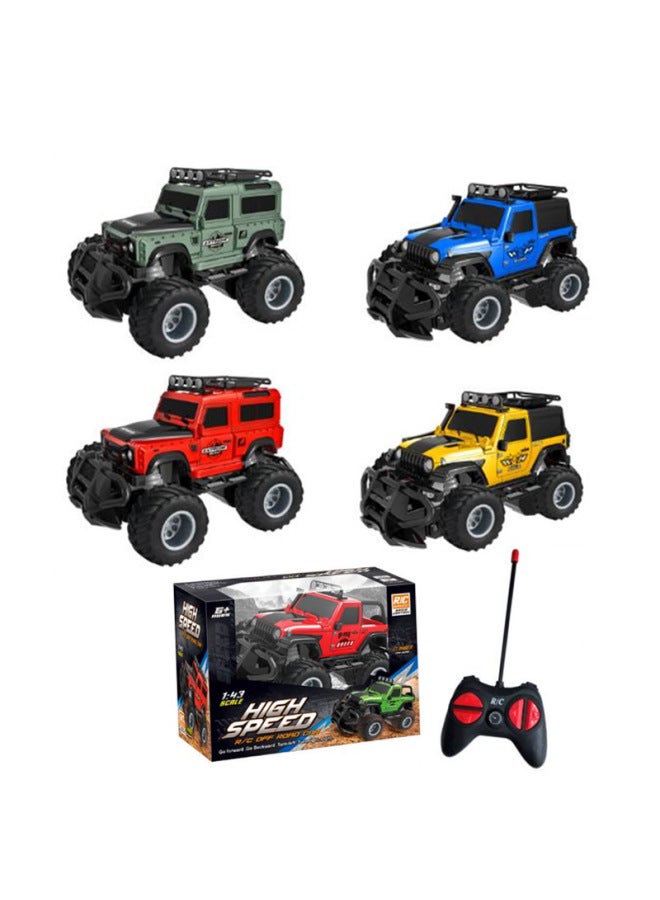 1:43 Mini Four-way Remote Control Off-road Jeep Boy Toy Climbing Car Night Market Stall Toy Cake Decoration-Color:Blue