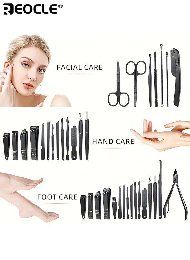 REOCLE 24PCS Luxury Stainless Steel Nail Care Kit Professional Nail Clippers Scissors and Beauty Tools with Portable Case Perfect for Home Salon Use Ideal Gift for Men  Women - Image 5