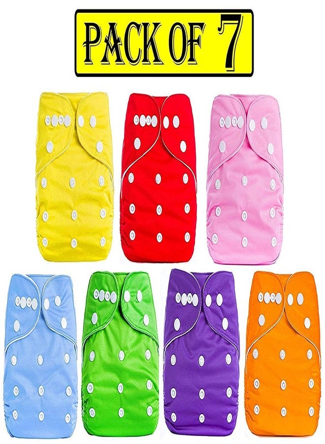 DOMENICO Washable Baby Diaper Premium Cloth Diaper Reusable Diaper, Washable Diaper, Adjustable Size, Waterproof (Without Insert) (Pack of 7)(Assorted Color) - Image 1