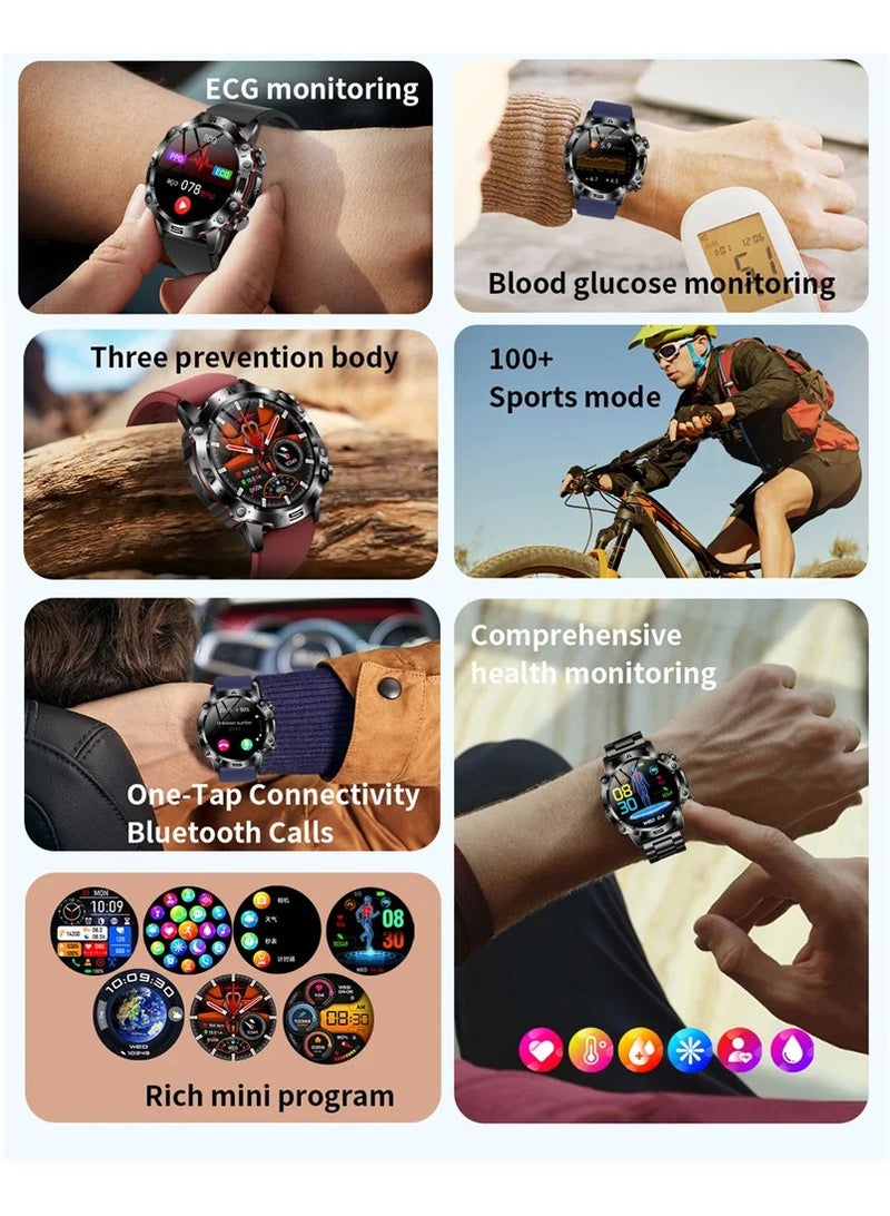 AROAQ Men Women Accurate Blood Sugar Heart Rate Blood Oxygen Uric Acid Health Monitor ECG and PPG Smart Watch - Image 2