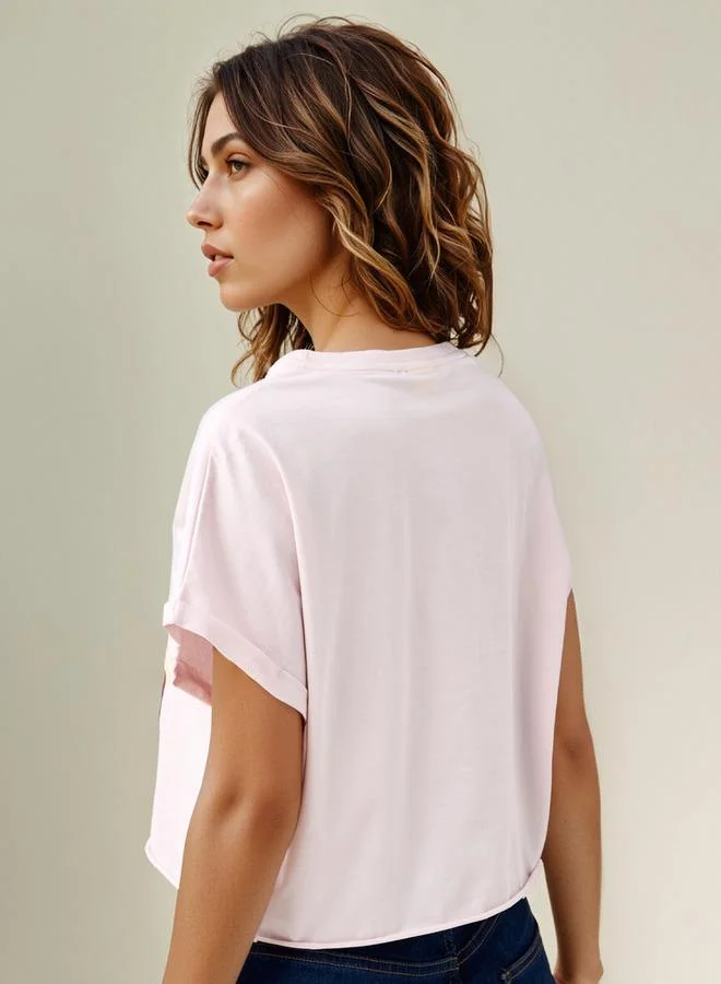 SP Characters  Peanuts Print Crew Neck T-shirt with Short Sleeves for Women | Best Price UAE
