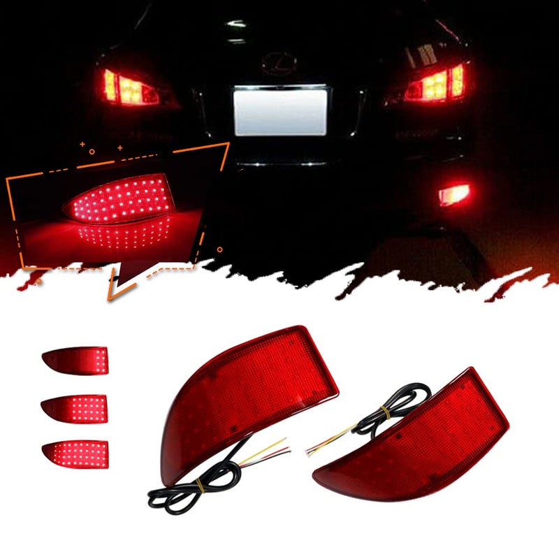 TurningMax 2pcs Red Lens 33SMD LED Bumper Reflector Lights Compatible With 0613 Lexus IS250 IS350 Function as Tail Brake Lamps