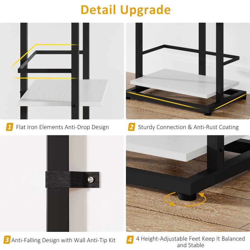 Hosfais Book Shelf Tall Bookshelf: 5 Tier Wood Bookcase with Metal Edge Protection Industrial Narrow Bookshelf Corner Storage Organizer Display Book Rack for Living Room Bedroom Office (Black White) - Image 3