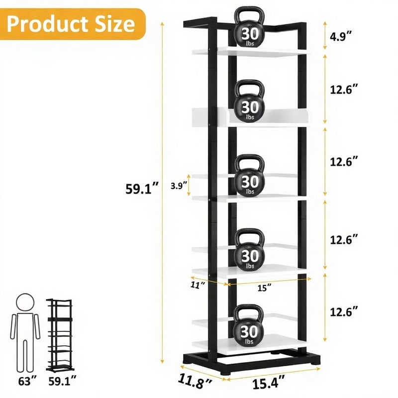 Hosfais Book Shelf Tall Bookshelf: 5 Tier Wood Bookcase with Metal Edge Protection Industrial Narrow Bookshelf Corner Storage Organizer Display Book Rack for Living Room Bedroom Office (Black White) - Image 5