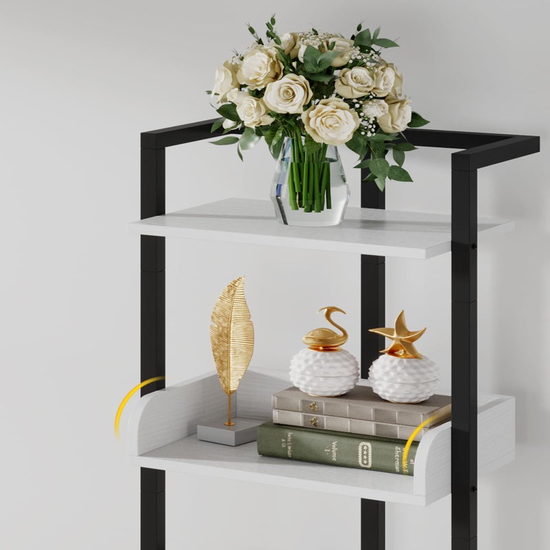 Hosfais Book Shelf Tall Bookshelf: 5 Tier Wood Bookcase with Metal Edge Protection Industrial Narrow Bookshelf Corner Storage Organizer Display Book Rack for Living Room Bedroom Office (Black White) - Image 2
