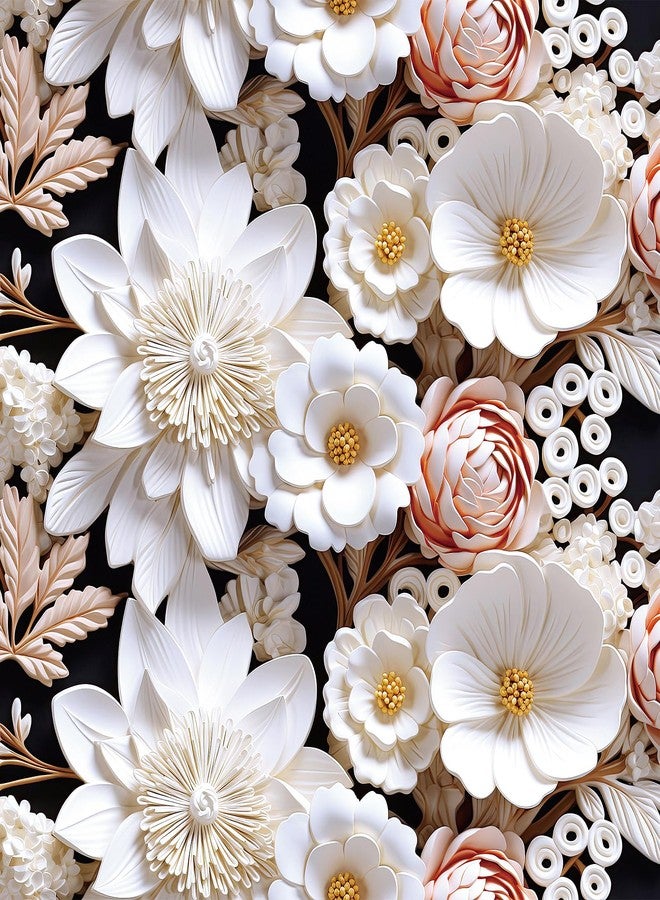 FunStick White 3D Floral Wallpaper Pink Embossed Flower Peel and Stick Wallpaper for Bedroom Wall Decor Ceiling Black White Floral Contact Paper for Cabinets Waterproof Removable Wall Paper 17.5"x118" - Image 1