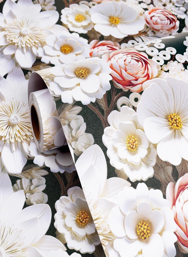 FunStick White 3D Floral Wallpaper Pink Embossed Flower Peel and Stick Wallpaper for Bedroom Wall Decor Ceiling Black White Floral Contact Paper for Cabinets Waterproof Removable Wall Paper 17.5"x118" - Image 4