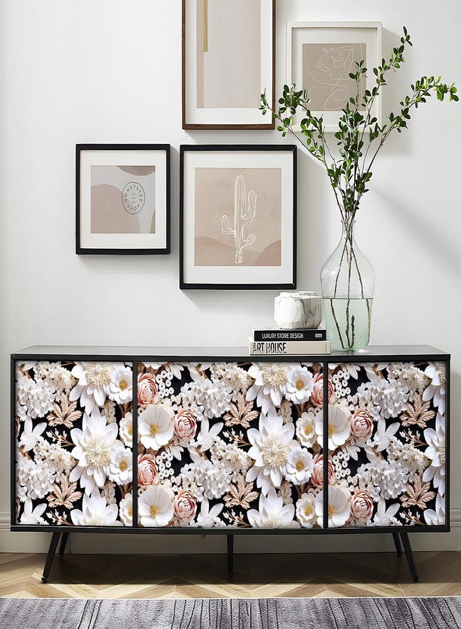 FunStick White 3D Floral Wallpaper Pink Embossed Flower Peel and Stick Wallpaper for Bedroom Wall Decor Ceiling Black White Floral Contact Paper for Cabinets Waterproof Removable Wall Paper 17.5"x118" - Image 3