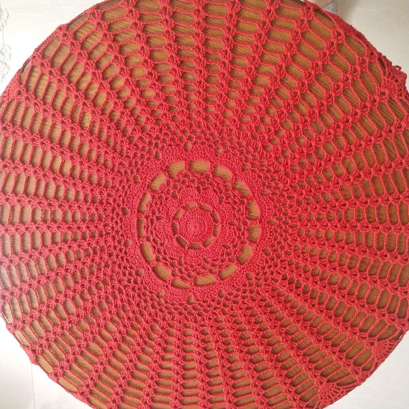 USTIDE Red Round Handmade Crochet Pineapple Floral Lace Table Cloth Doily Handcrochet Tablecloth 315 inch - Image 2