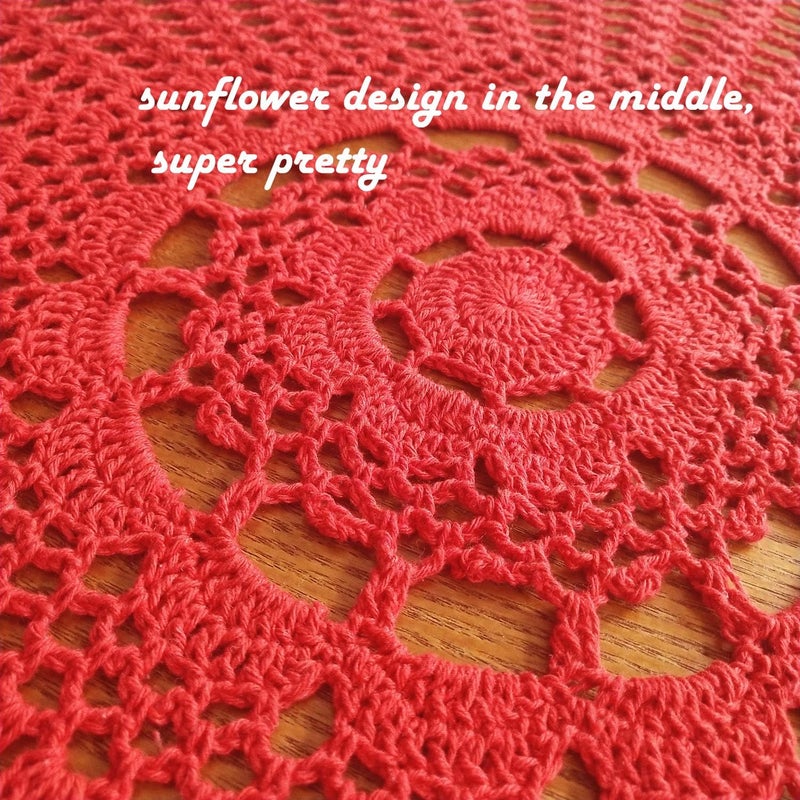 USTIDE Red Round Handmade Crochet Pineapple Floral Lace Table Cloth Doily Handcrochet Tablecloth 315 inch - Image 3