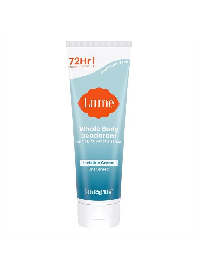 Lume Whole Body Deodorant - Invisible Cream Tube - 72 Hour Odor Control - Aluminum Free, Baking Soda Free, Skin Safe - 3.0 ounce (Unscented) - Image 1