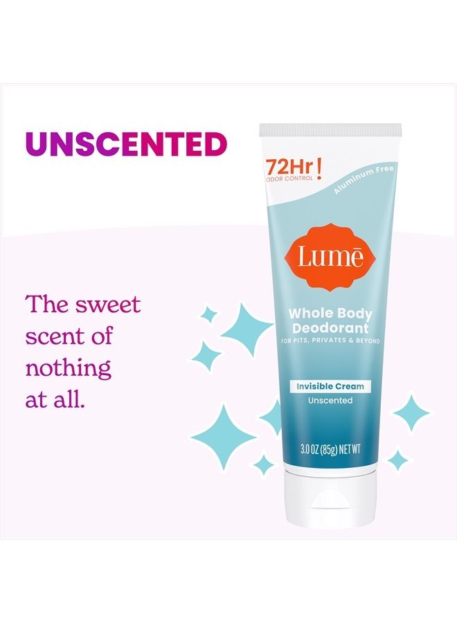 Lume Whole Body Deodorant - Invisible Cream Tube - 72 Hour Odor Control - Aluminum Free, Baking Soda Free, Skin Safe - 3.0 ounce (Unscented) - Image 3