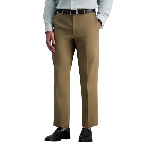 Haggar mens Premium No Iron Khaki Classic Fit Expandable Waist Flat Front Pant, British Khaki, 38x30 - Image 1